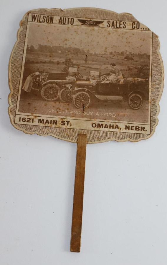 Wilson Ford Sales Company Advertising Fan w/ 2 Model Ts: missing top right corner, 14" x 8.5"
