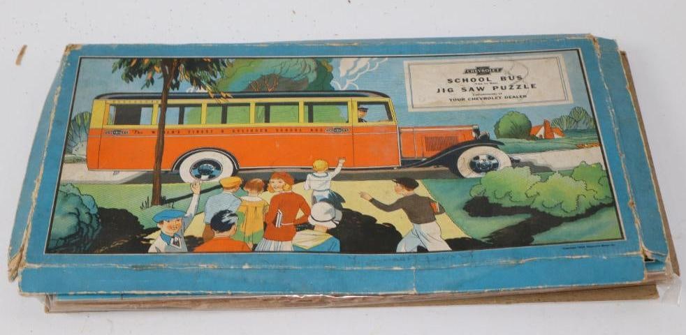 1932 Chevrolet School Bus Jigsaw Puzzle: missing 2 pieces, 14" x 8" x 1"