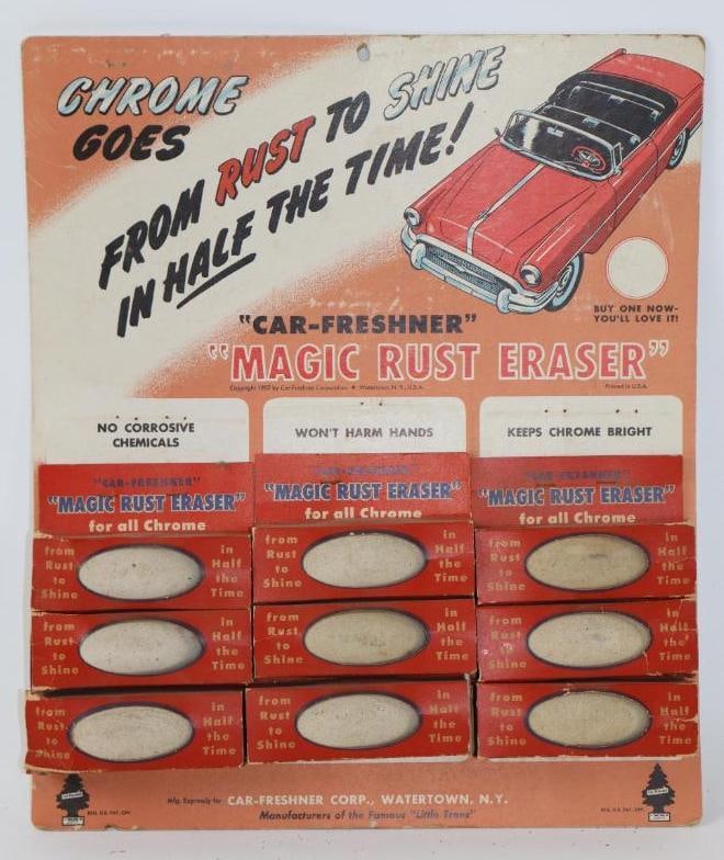 1950's Car Freshener Magic Rust Eraser Cardboard Advertising Countertop Display Sign (1 of 3)