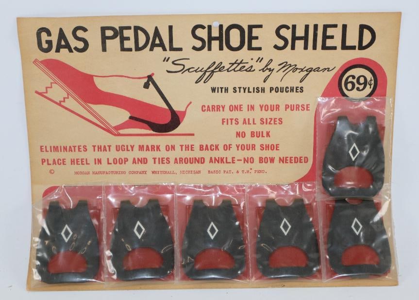 Gas Pedal Shoe Shield Advertising Countertop Display Sign: complete w/ 6 units, 14" x 11"