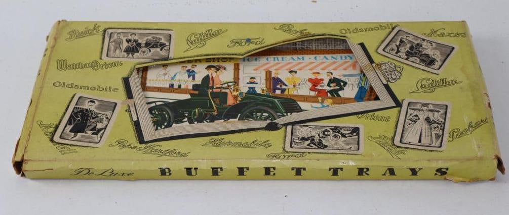 Group of 4 Deluxe Buffet Early Automobile Advertising Trays NIB (1 of 3)