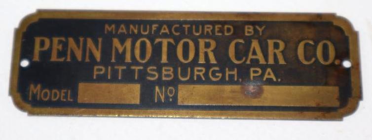 1911-1912 Brass Penn Motor Car Co Serial Data Tag (1 of 2)