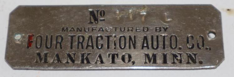 1907-1913 Four Traction Auto Co Serial Data Tag: 3" x 1"