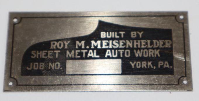 Early Roy M. Meisenhelder Sheet Metal Auto Work Serial Data Tag (1 of 2)