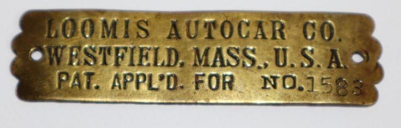 1903-1904 Brass Loomis Auto Car Co Serial Data Tag (1 of 2)