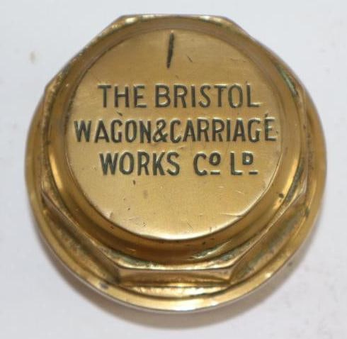 The Bristol Wagon & Carriage Works Co Brass Automobile Threaded Hubcap: 2.25" diameter