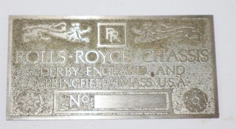 1920's Reproduction Rolls Royce Chassis Identification Plate (1 of 2)