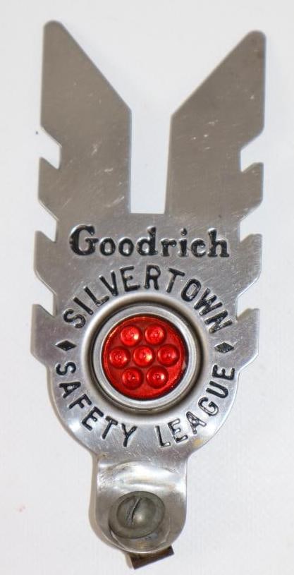 Goodrich Silvertown Safety League License Plate Topper w/ Reflector: 2.25" x 5.25"