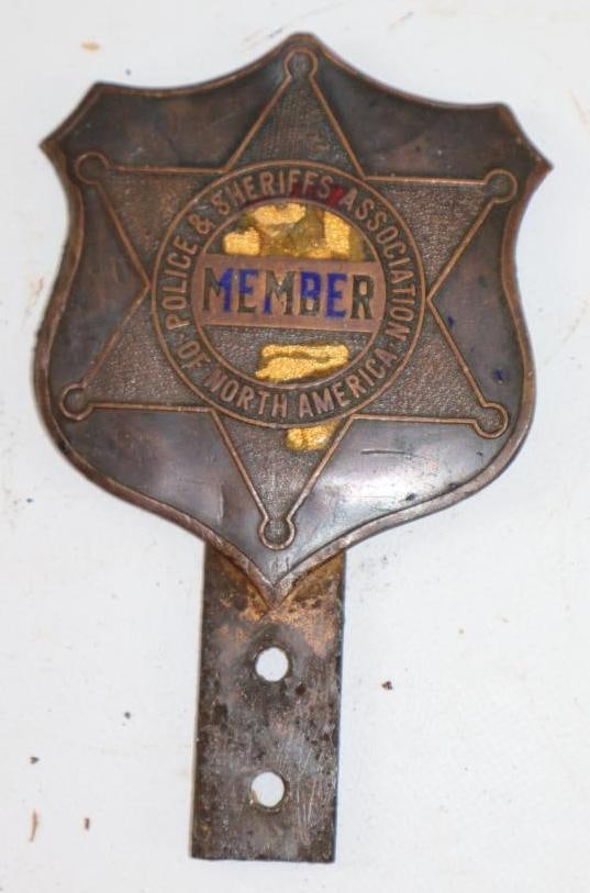 Police and Sheriffs Association of North America Member License Plate Topper: missing cloisonne, 3.5" x 5.75"