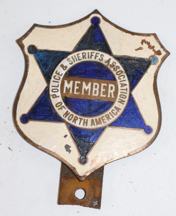 Police and Sheriffs Association of North America Member License Plate Topper: cloisonne, has touch ups, 3.5" x 5"