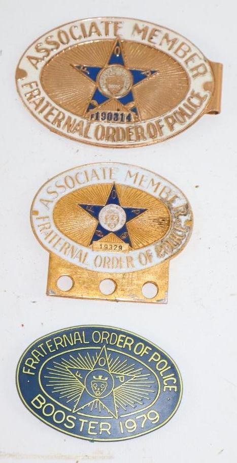 Group of 3 Associate Member and Booster Fraternal Order of Police License Plate Toppers: largest 4.5" x 3"