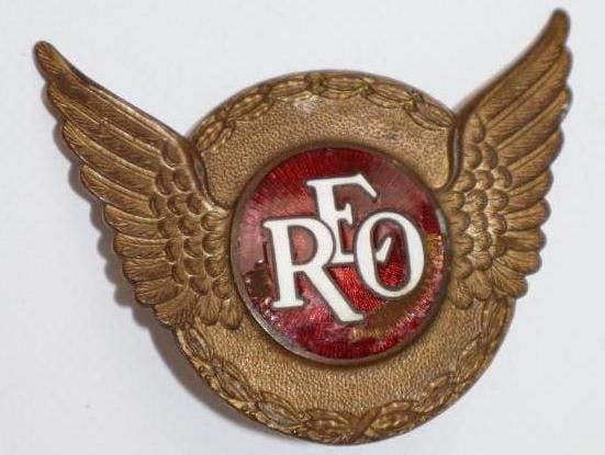 1927-1930 Reo Motor Car Co Radiator Emblem Badge: cloisonne, 2.75" x 2"