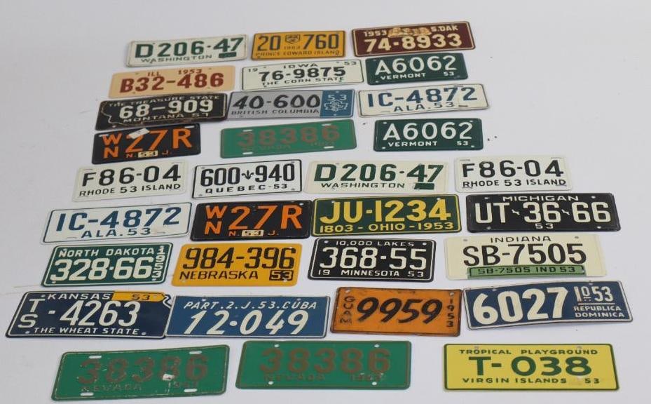 Group of 31 1953 Wheaties Bike Size License Plates (1 of 4)