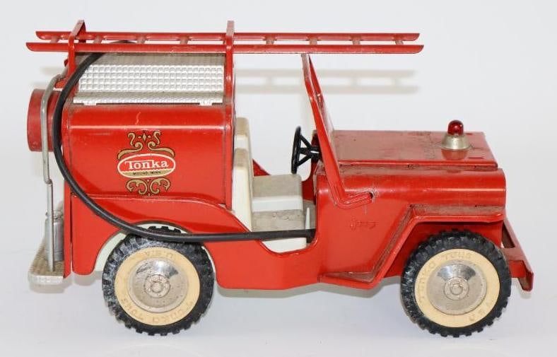 1960's-1970's Tonka Pressed Steel Jeep Firetruck w/ Water Hookup (1 of 5)