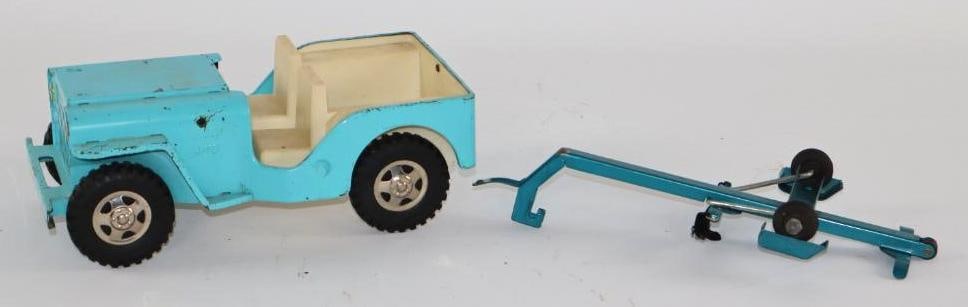 1960's-1970's Pressed Steel Tonka Jeep w/ Boat Trailer (1 of 4)