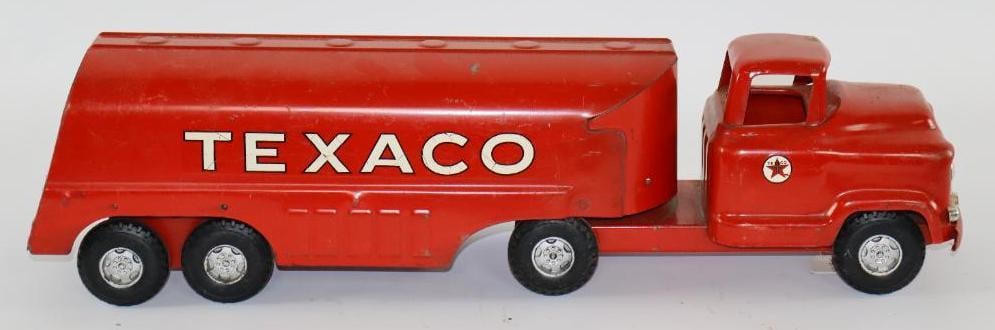 1950's Pressed Steel Buddy L Texaco Tanker Truck: has nice original decals, 24"