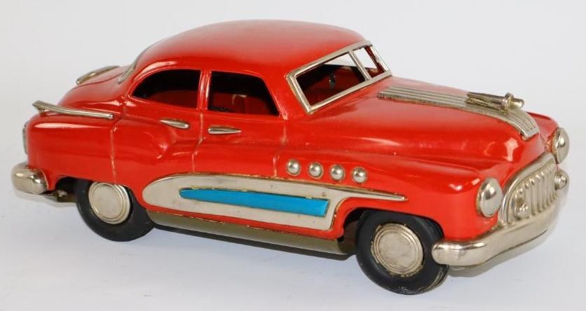 1940's-1950's Masudaya Red Buick Sedan Friction Tin Toy Car from Japan (1 of 3)