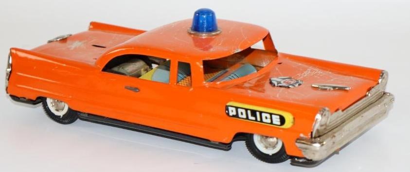 1960's Orange Policecar Wind Up Tin Toy Car from Japan (1 of 3)
