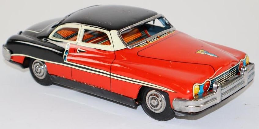 1950's Yoshida Seisakusho Chevrolet Coupe Friction Litho Tin Toy Car from Japan: has nice original paint, 8.5"