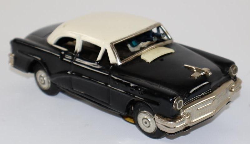 1950's Black Coupe Wind Up Tin Toy Car from Japan: with rotating guns, 6.5"