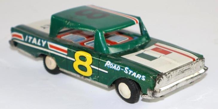 1950's-1960's Green Coupe Italian Race Car #8 Friction Litho Tin Toy Car from Japan (1 of 3)