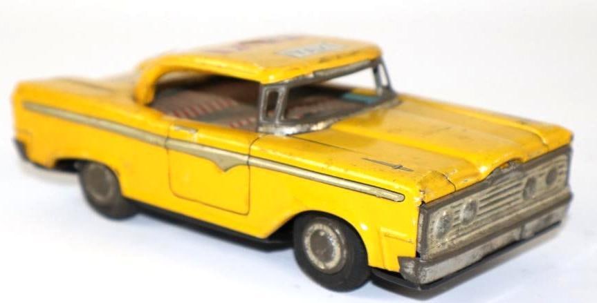 1950's Yellow Taxi Cab Coupe Friction Litho Tin Toy Car from Japan (1 of 3)