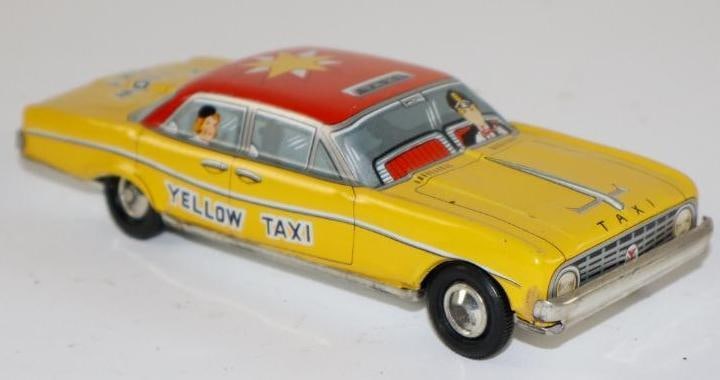 1950's-1960's Yellowcab Taxi Sedan Friction Litho Tin Toy Car from Japan (1 of 3)