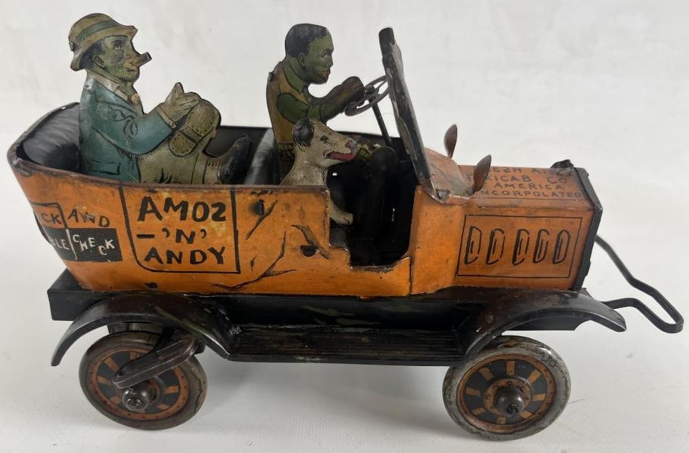 1920's Marx Tin Litho Amos N' Andy Touring Fresh Air Wind Up Taxi Cab: 7.75"