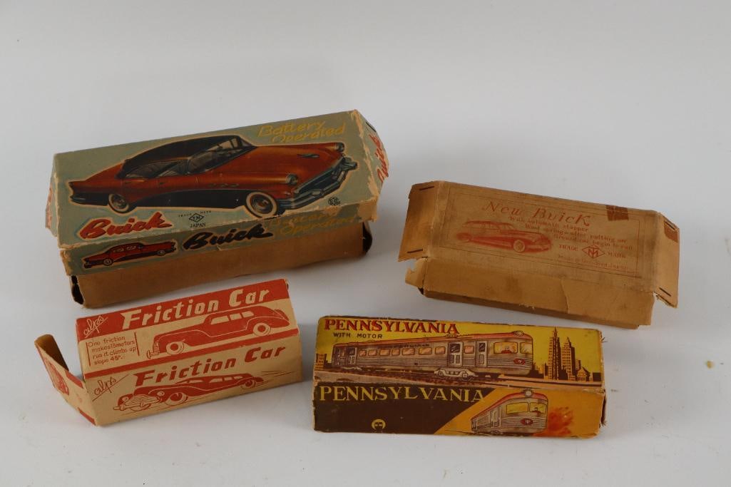 Group Of Four Friction Toy Car Original Boxes: 7.25" largest 2 Buicks cars not included