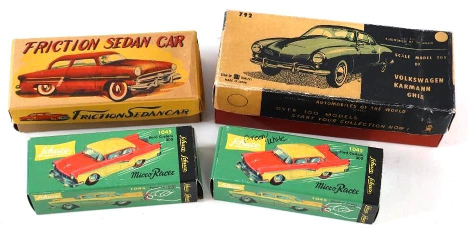 Group Of Four Friction Toy Car Original Boxes: 7.75" largest 2 are wind up