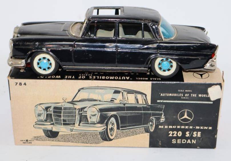 1950's Mercedes Benz 220 S Sedan Tin Litho Friction Toy W/ Box Auction