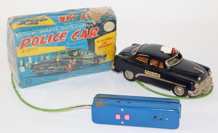 1950's Marx Police Sedan Battery Operated Tin Toy Car w/ Box: 7"
