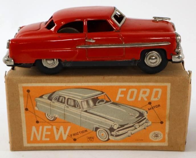 1950's Masudaya New Ford Sedan Friction Tin Toy Car w/ Box (1 of 3)