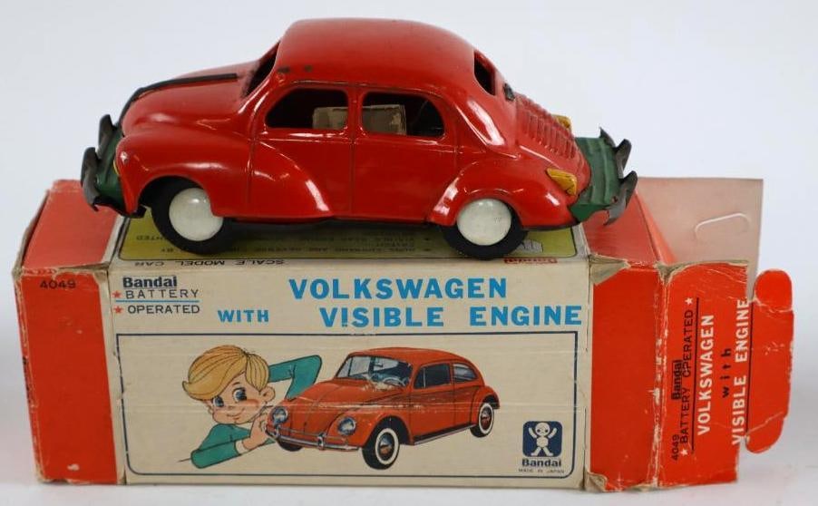 1960's Bandal Volkswagen Scale Model Car w/ Visible Engine Battery Operated Tin Toy Car w/ Box (1 of 3)