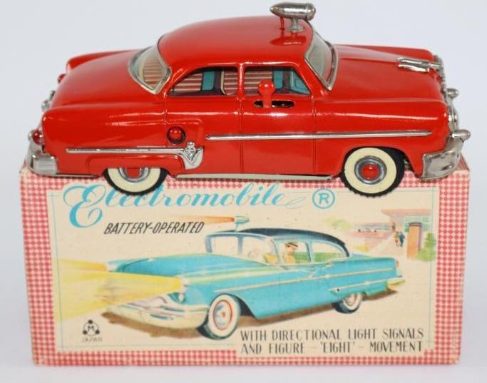 1950's Mizuno Electromobile Sedan Battery Operated Tin Toy Car w/ Box: 8.5"