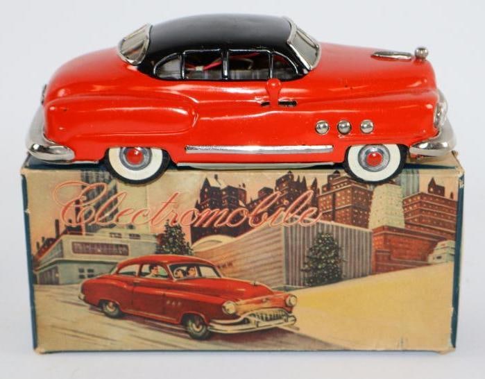1950's Mizuno Electromobile Sedan Battery Operated Tin Toy Car w/ Box: 8.5"