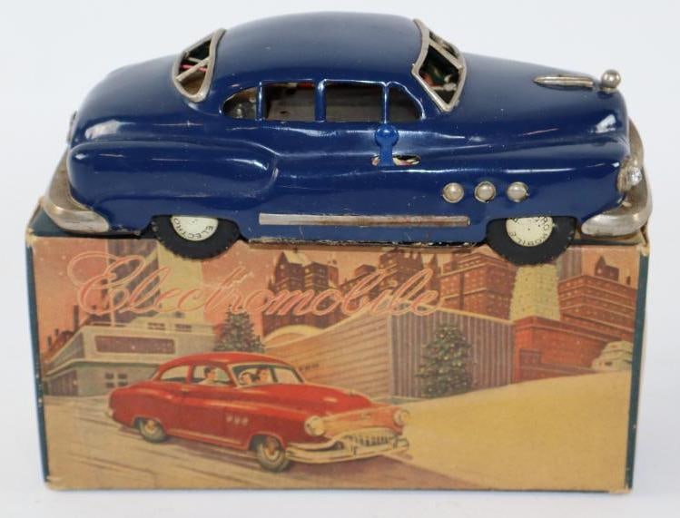 1950's Mizuno Electromobile Sedan Battery Operated Tin Toy Car w/ Box: 8.5"