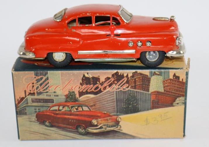 1950's Mizuno Electromobile Sedan Battery Operated Tin Toy Car w/ Box: 8.5"