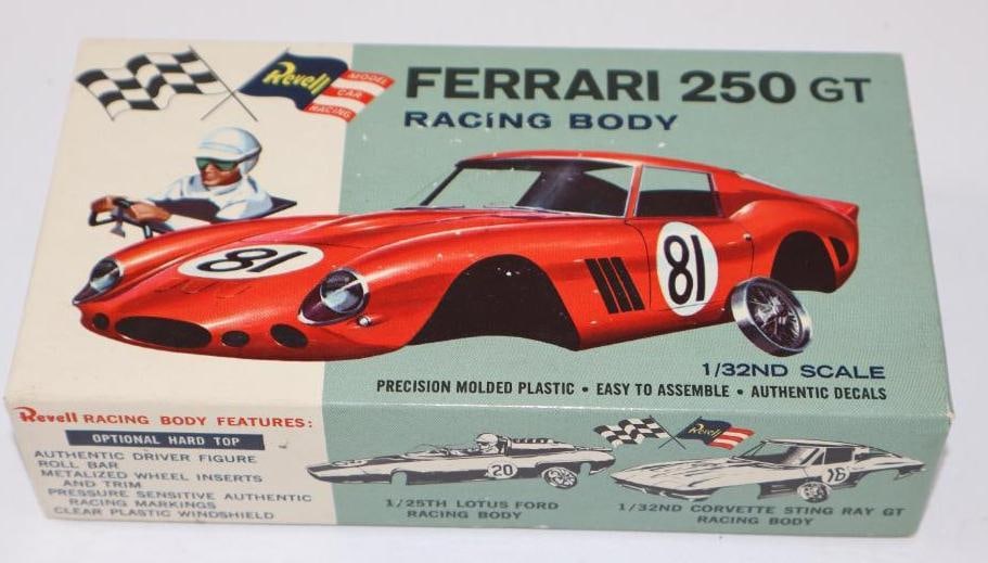 1960's Ferrari 250 GT Racing Body 1/32 Scale Model by Revell Tin Toy Car w/ Box (1 of 2)
