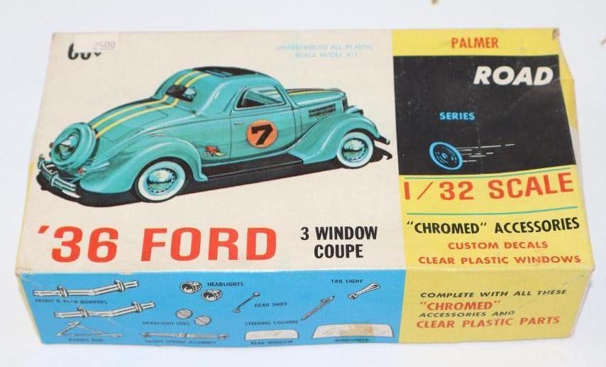 1936 Ford 3 Window Coupe 1/32 Scale Model by Palmer Road Series Tin Toy Car w/ Box (1 of 2)