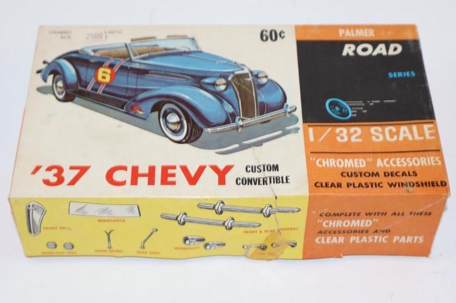 1937 Chevrolet Custom Convertible 1/32 Scale Model by Palmer Road Series Tin Toy Car w/ Box (1 of 2)