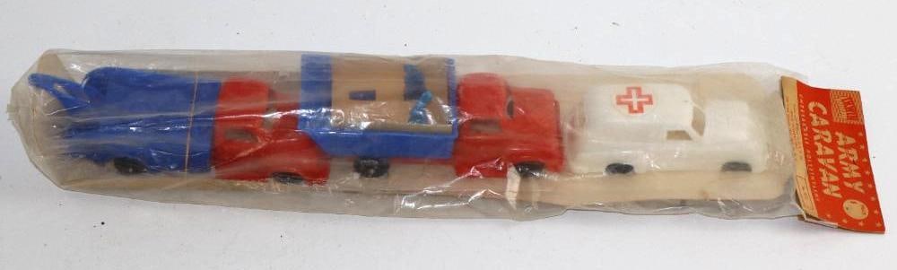 1950's Army Caravan Unbreakable Polyurethane Plastic Cars in Original Package: 23"