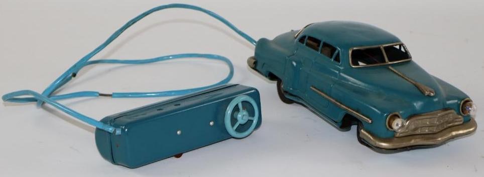 1940's-1950's Blue Sedan Battery Operated w/ Remote Control Tin Toy Car from Japan (1 of 3)