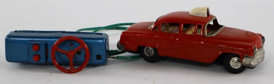 1940's-1950's Line Mar Police Red Coupe Battery Operated w/ Remote Control Tin Toy Car from Japan (1 of 3)