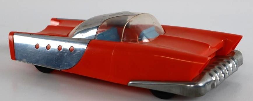 1960's Mattel Inc Bubbletop Plastic Friction Car: steering wheel is not attached, 10"