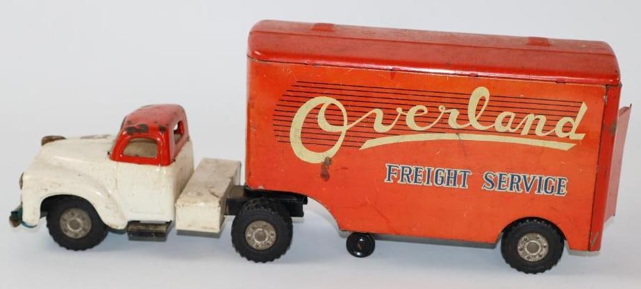 1940's Overland Freight Service Semi Truck and trailer tin toy From Japan (1 of 3)