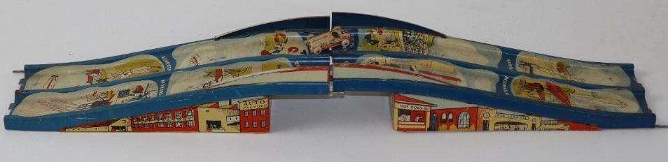 1930's Tin Litho Race Car Track w/ One Car (1 of 3)