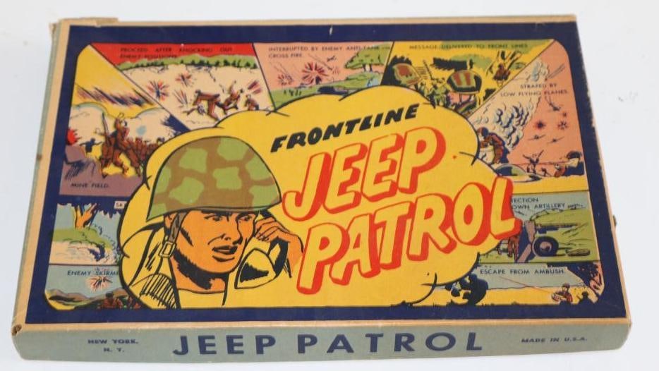 1940's Lido Toy Co Front Line Jeep Patrol Board Game in Original Box19: 10"