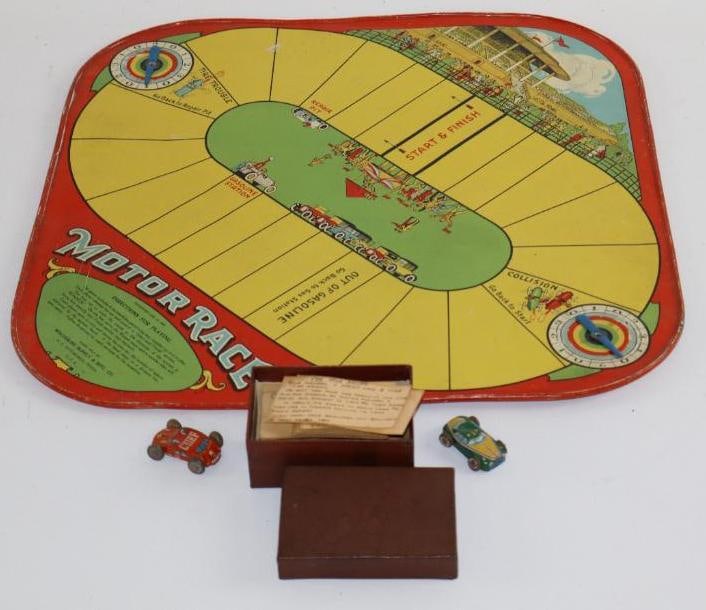 1920's Wolverine Tin Litho Motor Race Board Game w/ Some Accessories (1 of 3)
