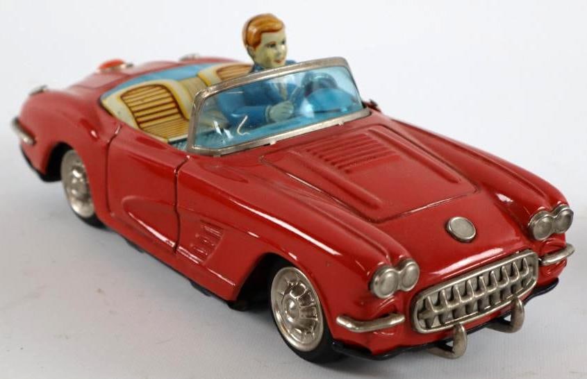 1950's - 1960's Yonezawa Toy Co. Coupe Convertible w/ Movable Driver & Opening Door Battery Operated: 9.50". The battery box appears clean and unused.